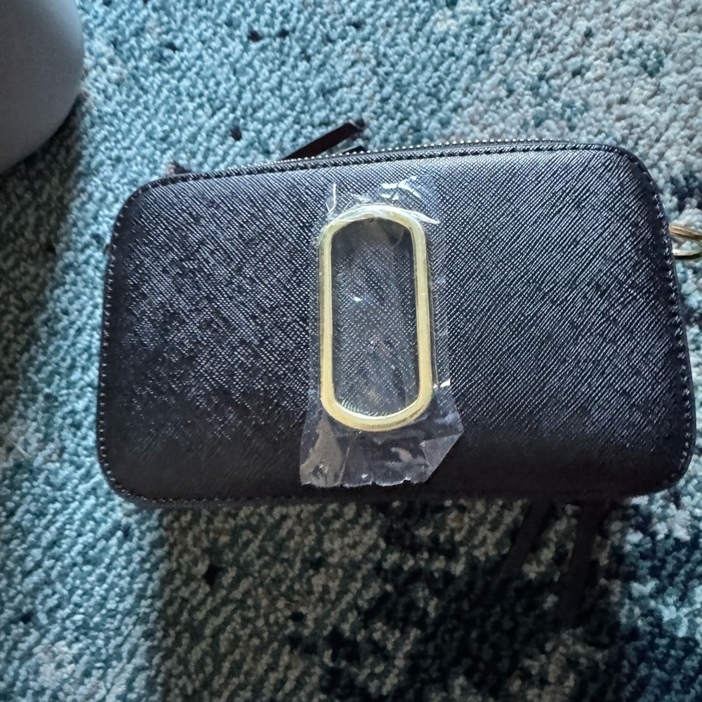 Black Wallet crossbody with Gold and red Accent